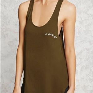 💫 Forever 21 Olive “No Feelings” Embroidered Tank